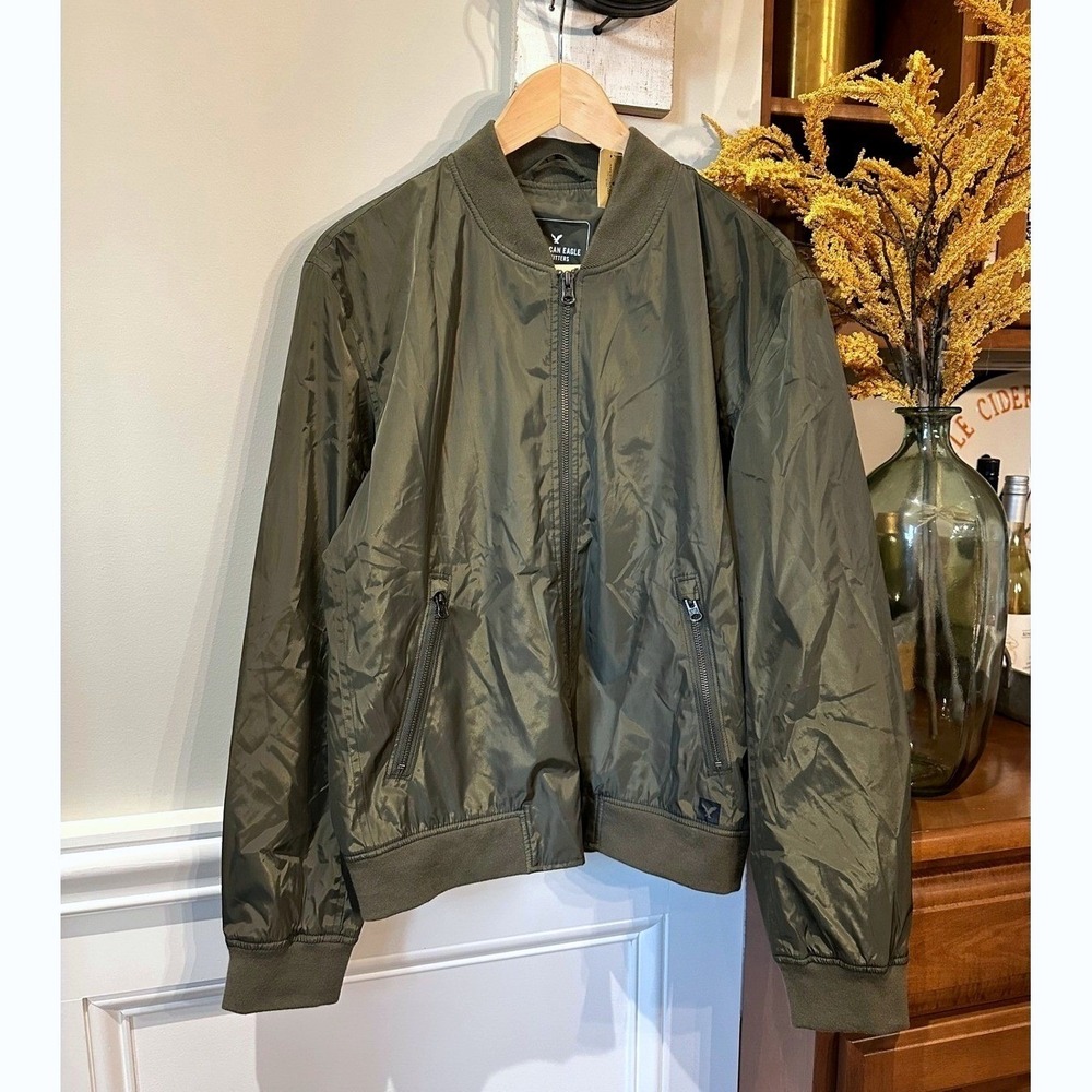 NWT American Eagle Bomber Jacket Mens M Green Flight Utility Top‎ Gun Pilot Coat